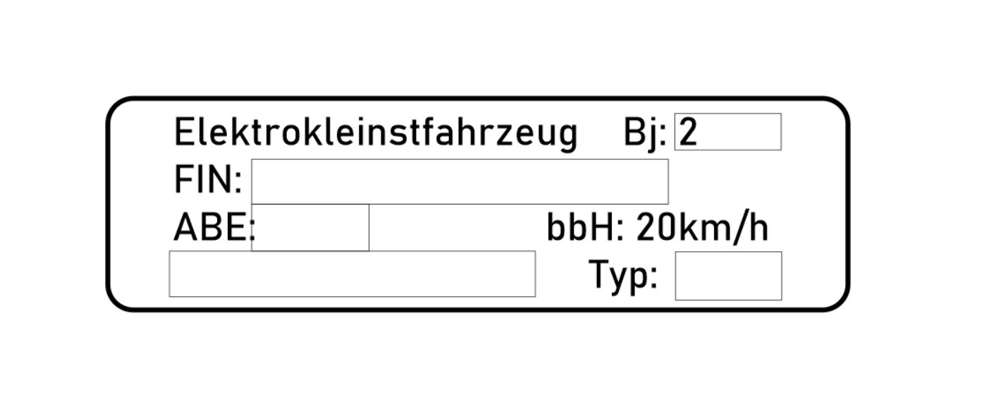 Typenschild für Elektro Scooter aus Blech zum fest Nieten