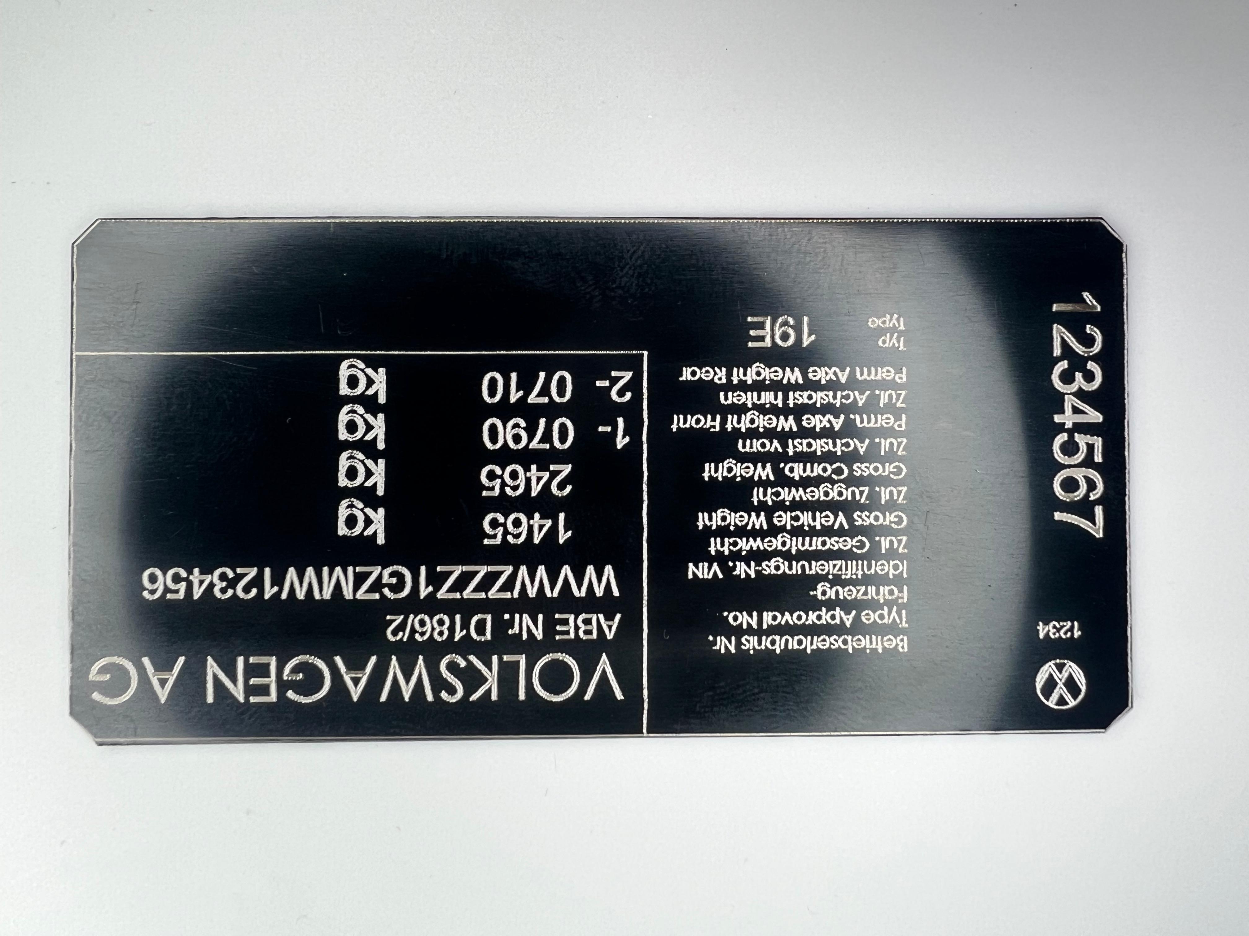 Typenschild für den Motorraum für Volkswagen Modelle