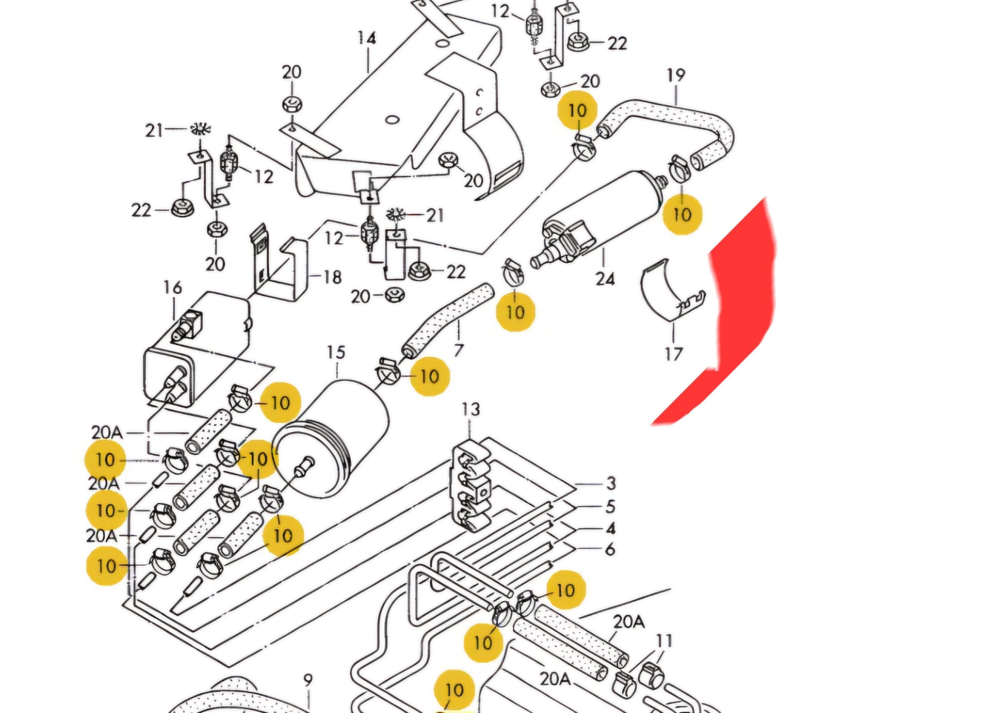 Halteklammer Polo G40 für die Kraftstoffpumpe außen am Tank