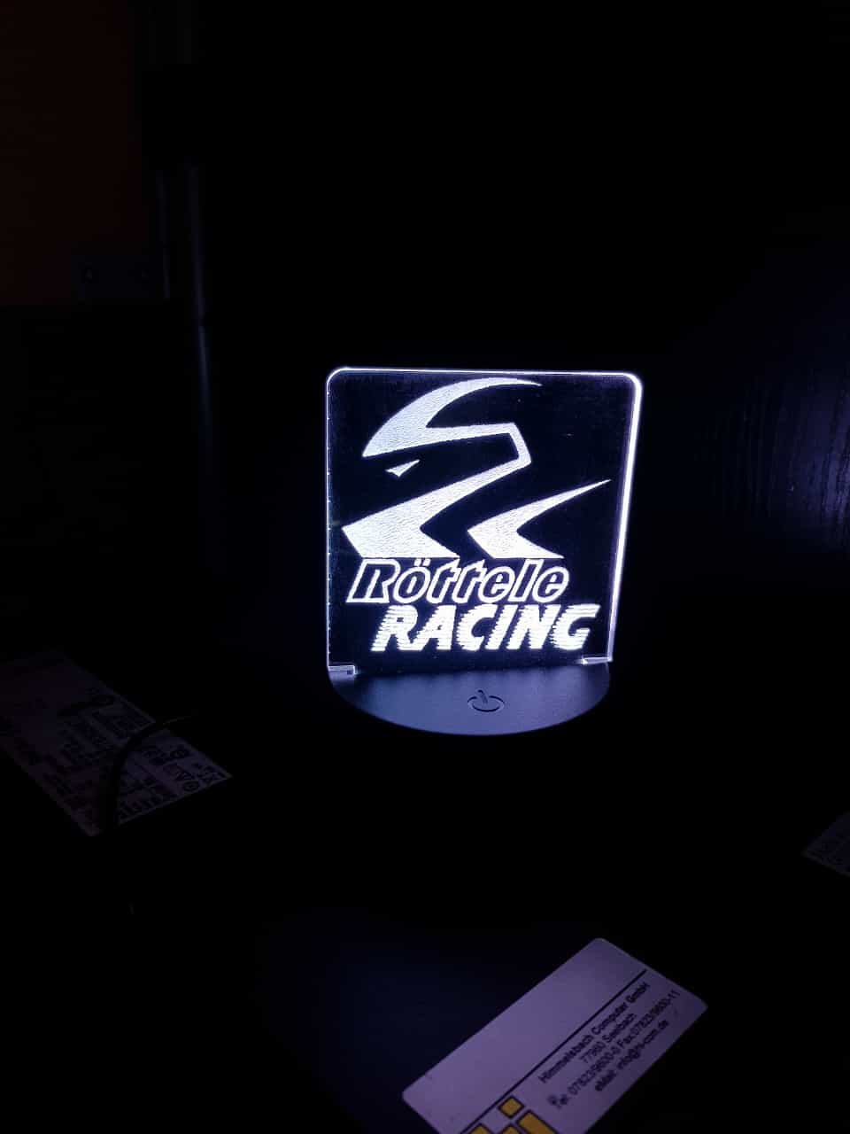 Röttele Racing Logo beleuchtet mit Farbwechselfunktion und Fernbedienung