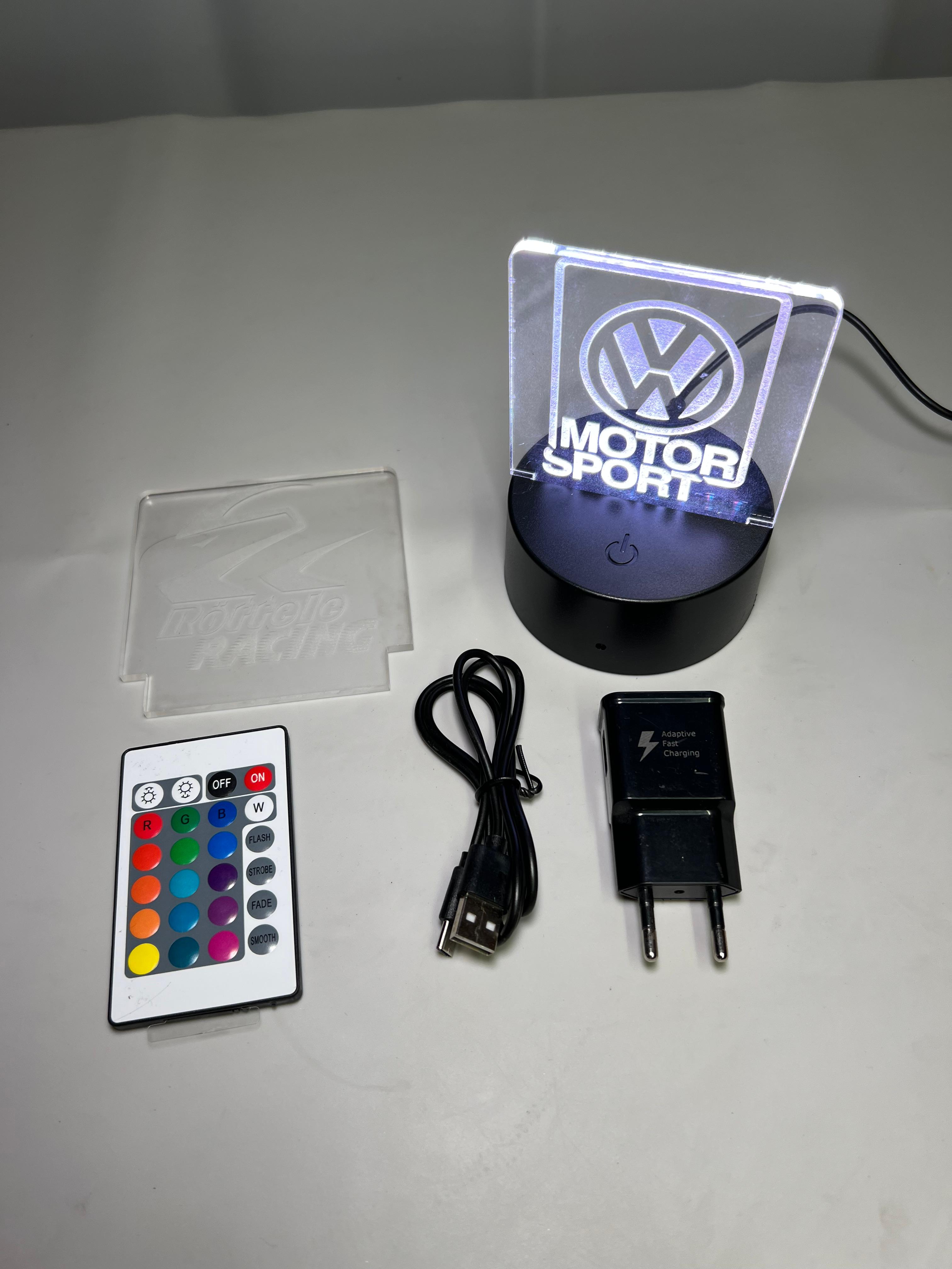 VW Motorsport Logo beleuchtet mit Farbwechselfunktion und Fernbedienung