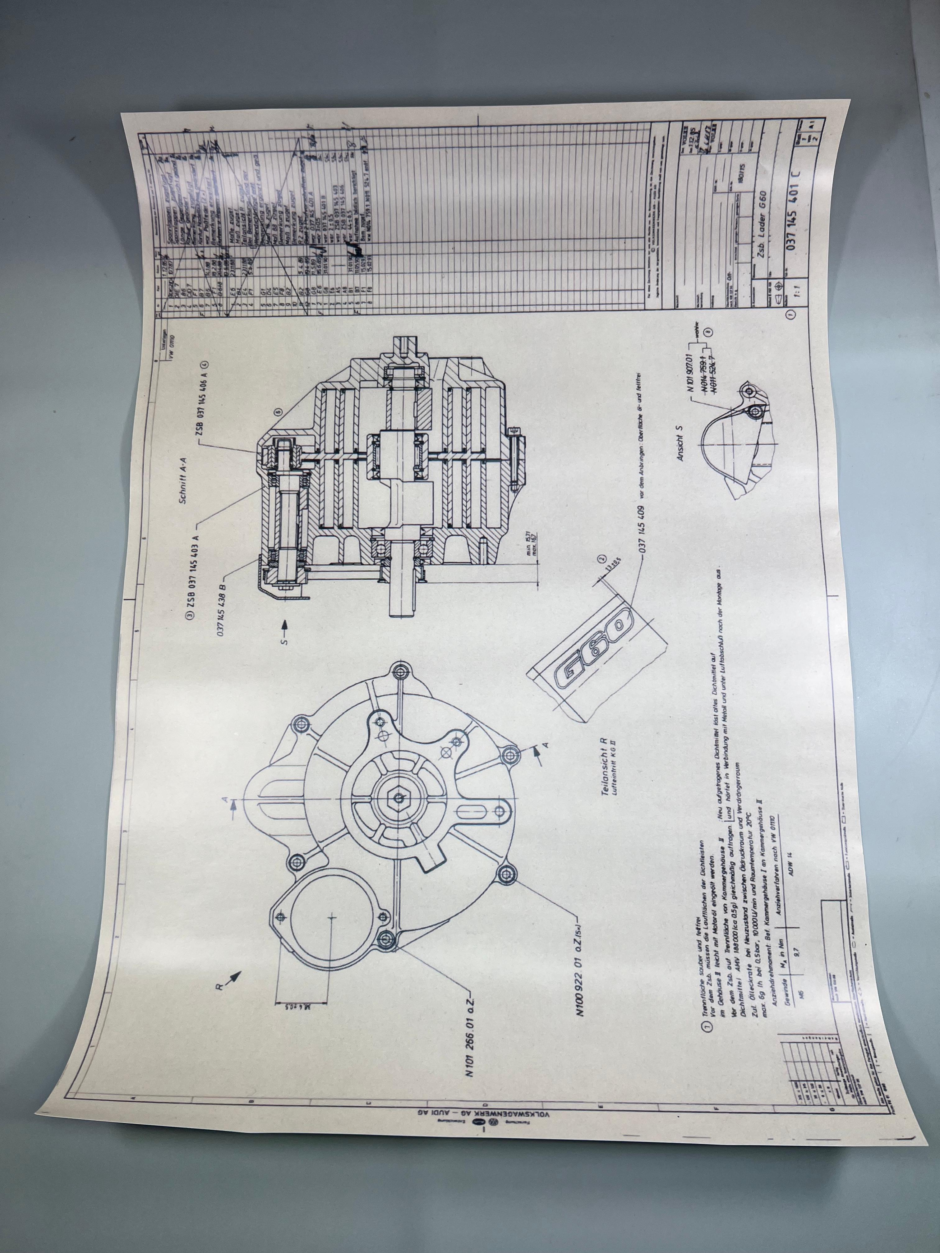 Plakat Poster G60 Lader Konstruktions Zeichnung von Volkswagen