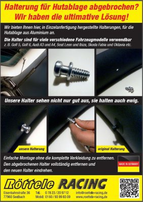 Hattehylde 2 Hattehylder til Golf 5, Golf 6, Audi A3 auch Sportback 8PA und A4, Seat Leon und Ibiza