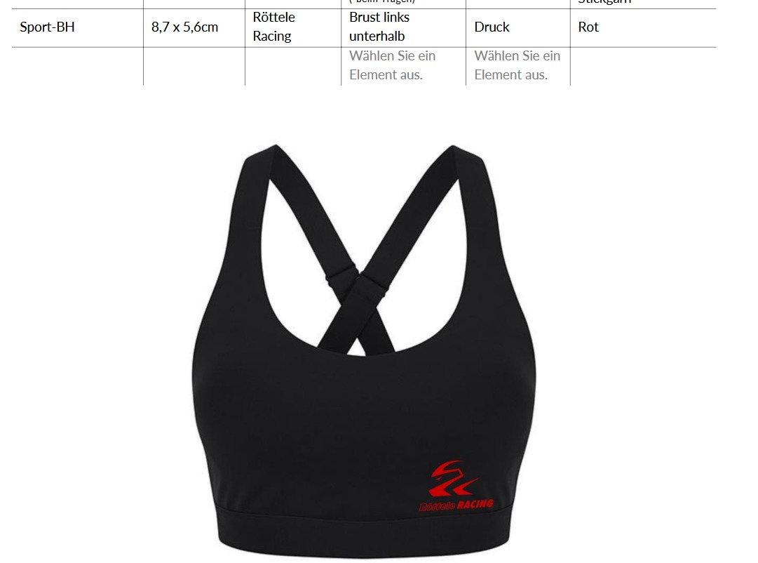 Sport BH Tombo Medium Impact Core Bra mit Logo von Röttele Racing