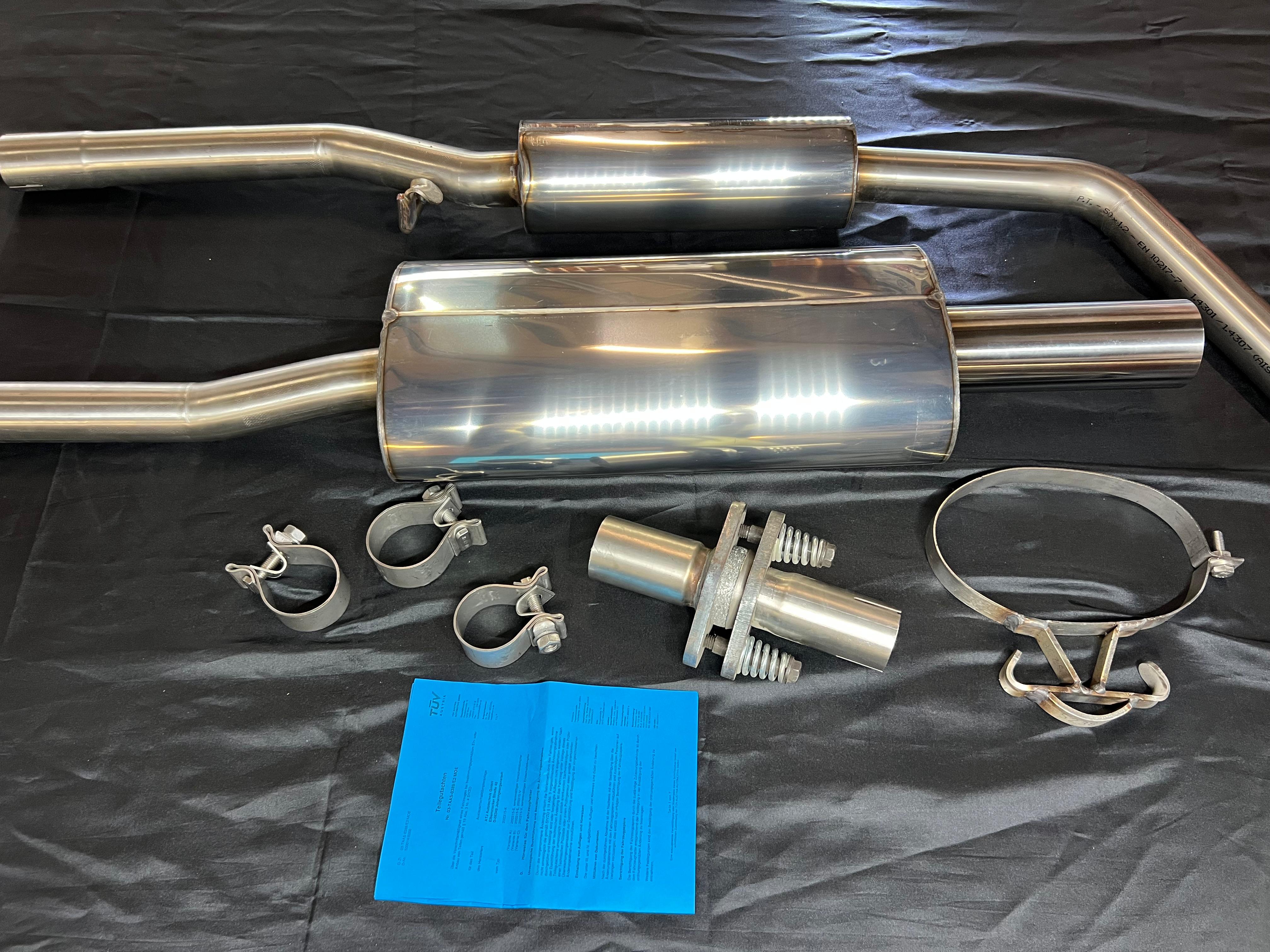 Auspuffanlage für Polo G40 ab Kat Gruppe N mit 50mm Durchmesser mit 70mm geradem Endrohr 200mm lang
