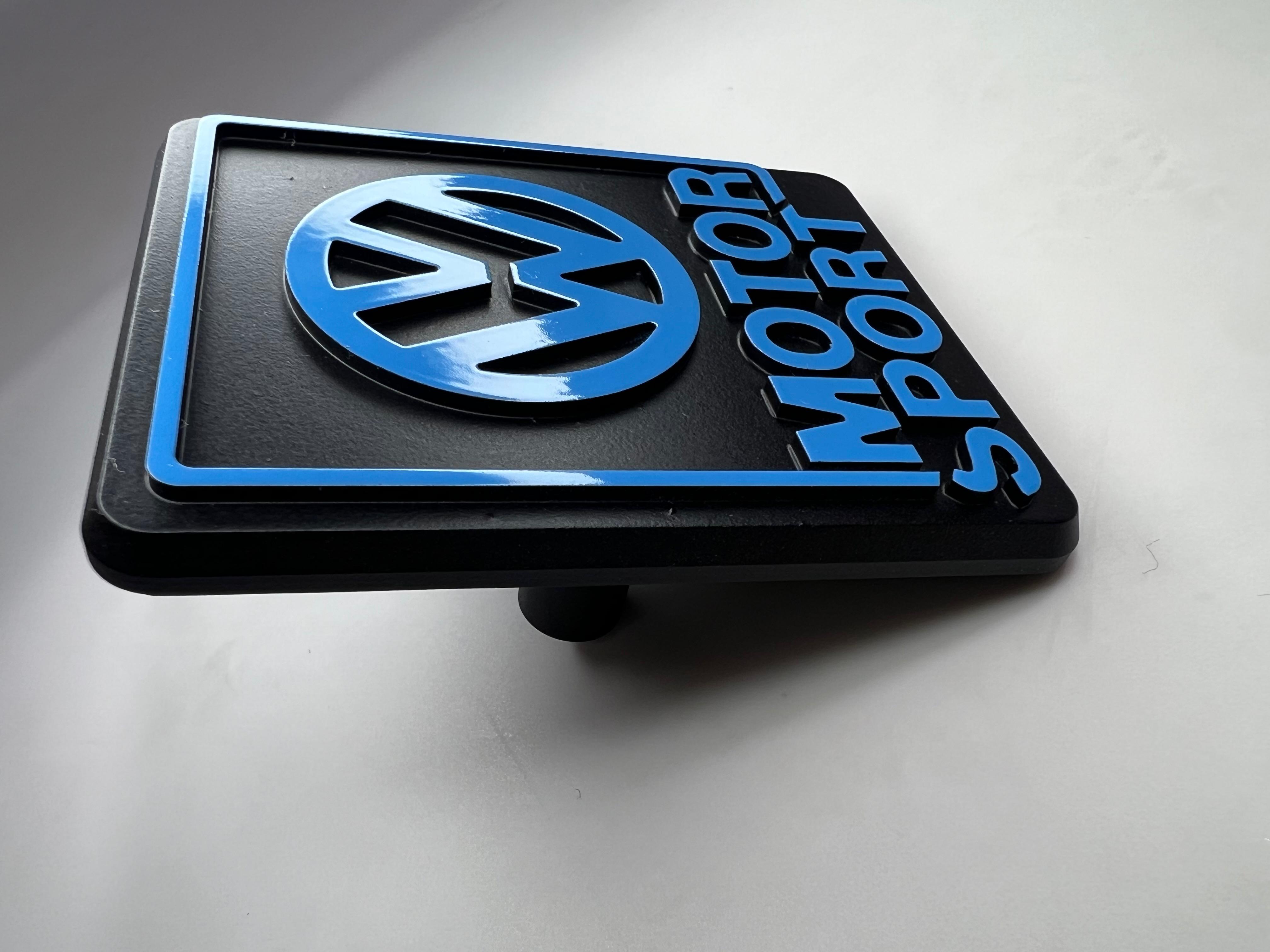 Kühlergrill Emblem VW-Motorsport Limited Edition aus Aluminium Farbe schwarz und blau