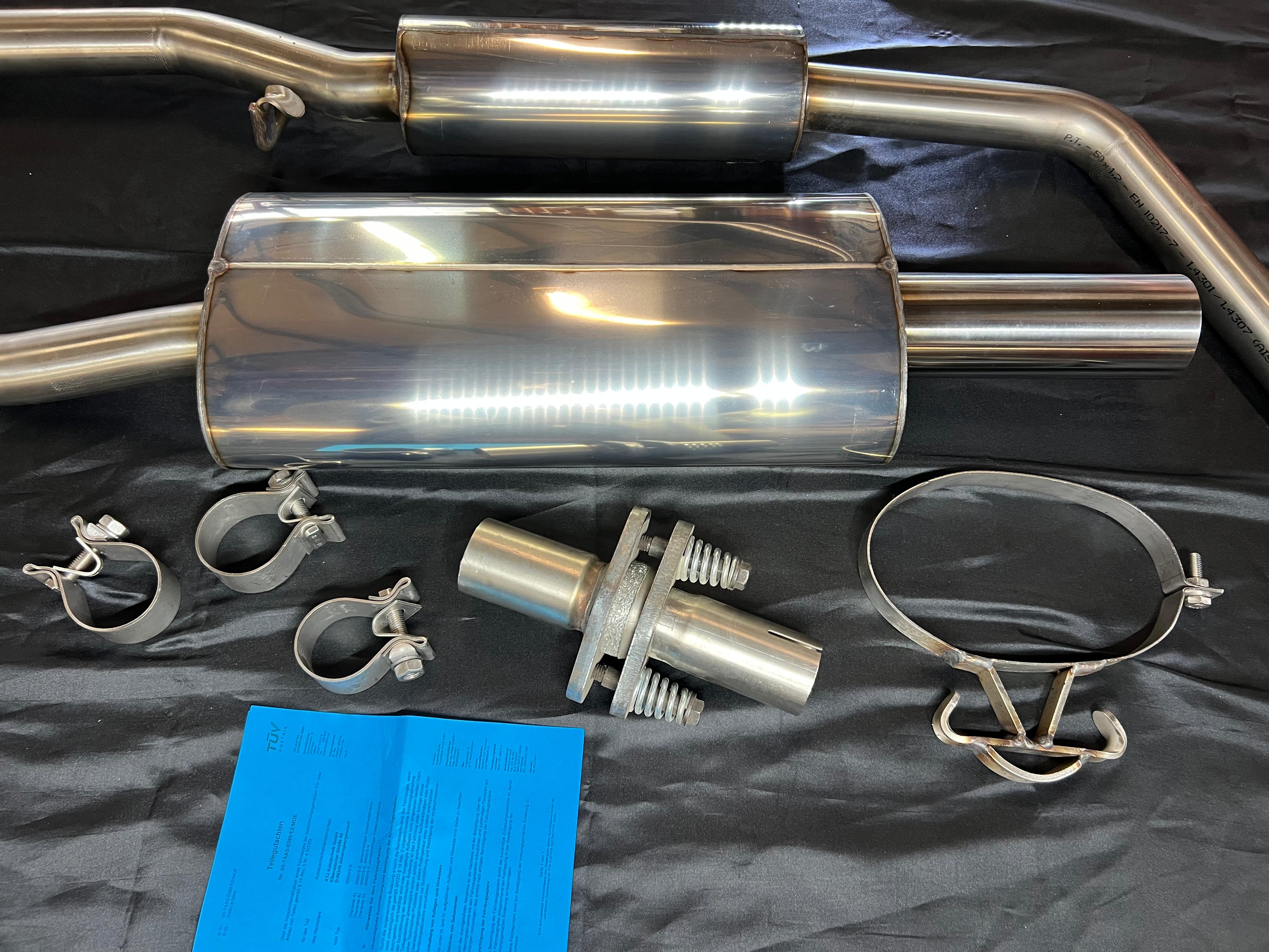 Auspuffanlage für Polo G40 ab Kat Gruppe N mit 50mm Durchmesser mit 70mm geradem Endrohr 200mm lang