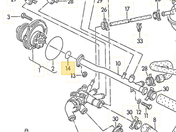Dichtring am Wasserrohr Polo G40 gesteckt zur Wasserpumpe  original Teilenummer : N 905 197 01