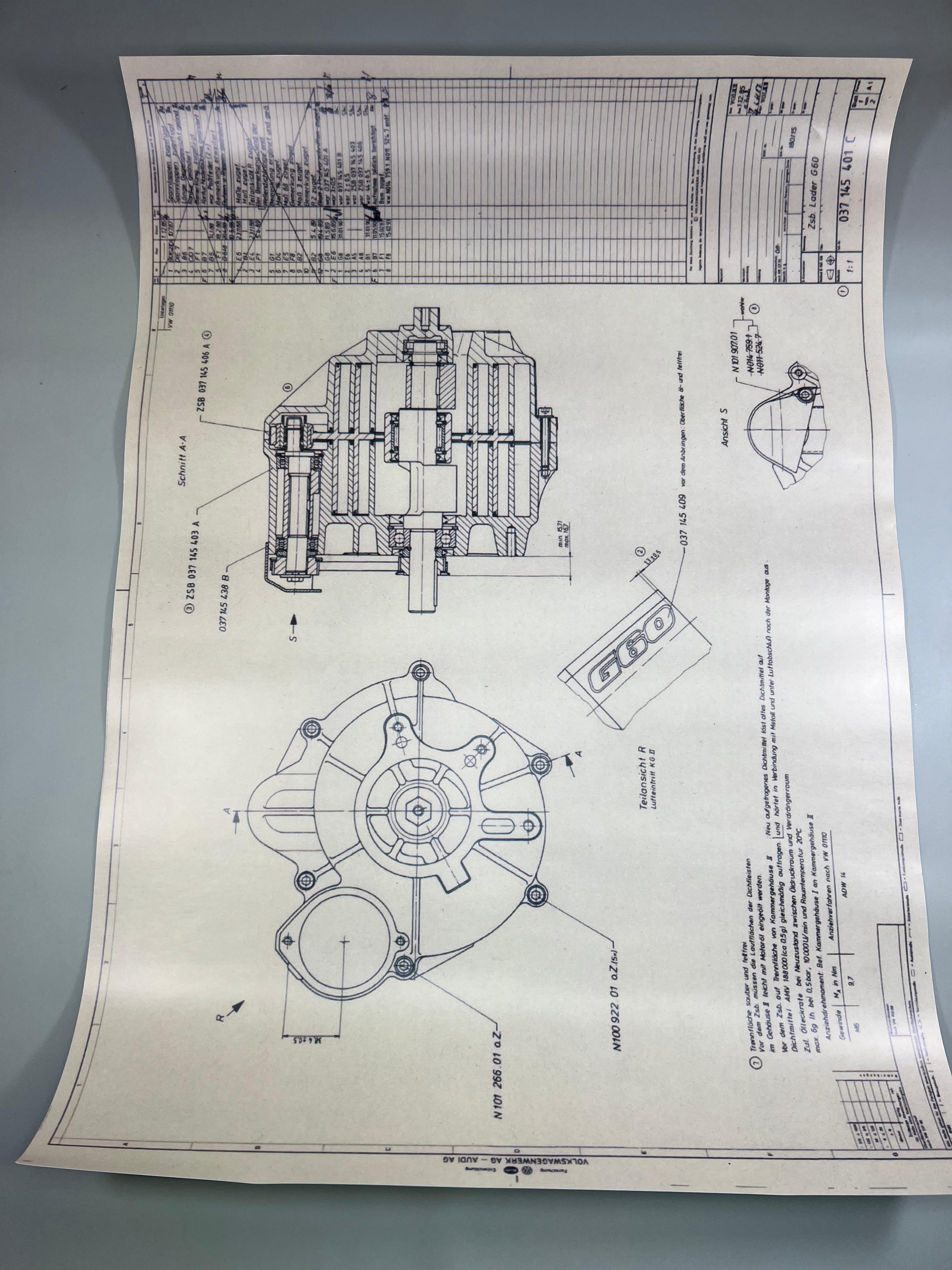Plakat Poster G60 Lader Konstruktions Zeichnung von Volkswagen