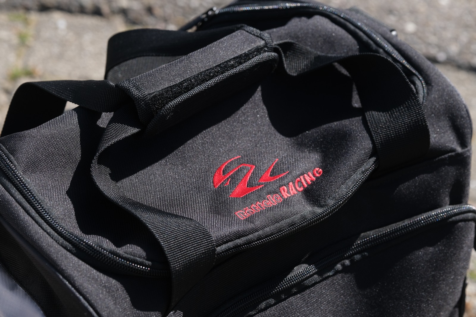 Helmtasche Helmet Bag mit Röttele-Racing Werbung