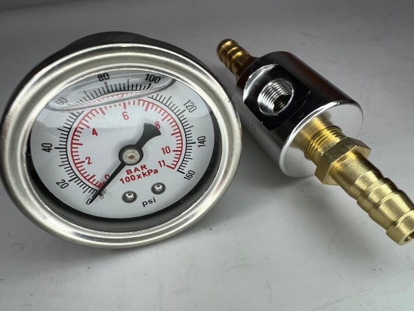 Kraftstoff Druckanzeige von 0 bis 11 bar mit passendem Adapter 