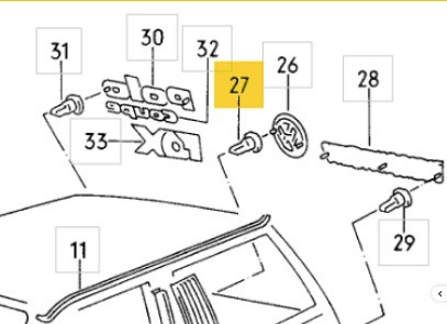 Tülle für Schriftzug VW am Heckdeckel passend für Polo Golf Golf I Cabrio original Teilenummer : 853 191 615 A