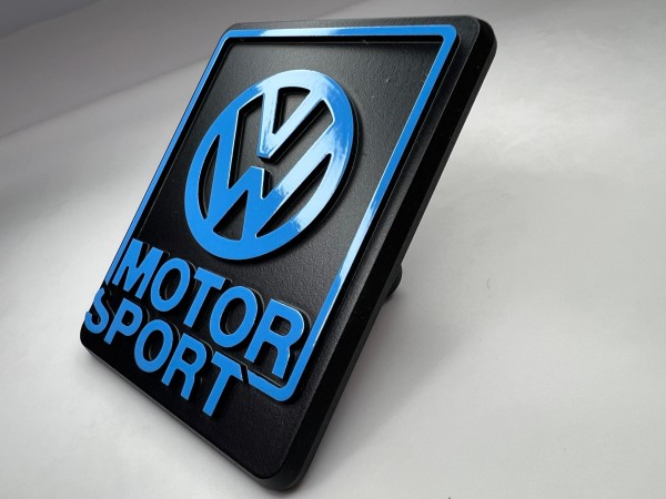 Kühlergrill Emblem VW-Motorsport Limited Edition aus Aluminium Farbe schwarz und blau von Röttele Racing